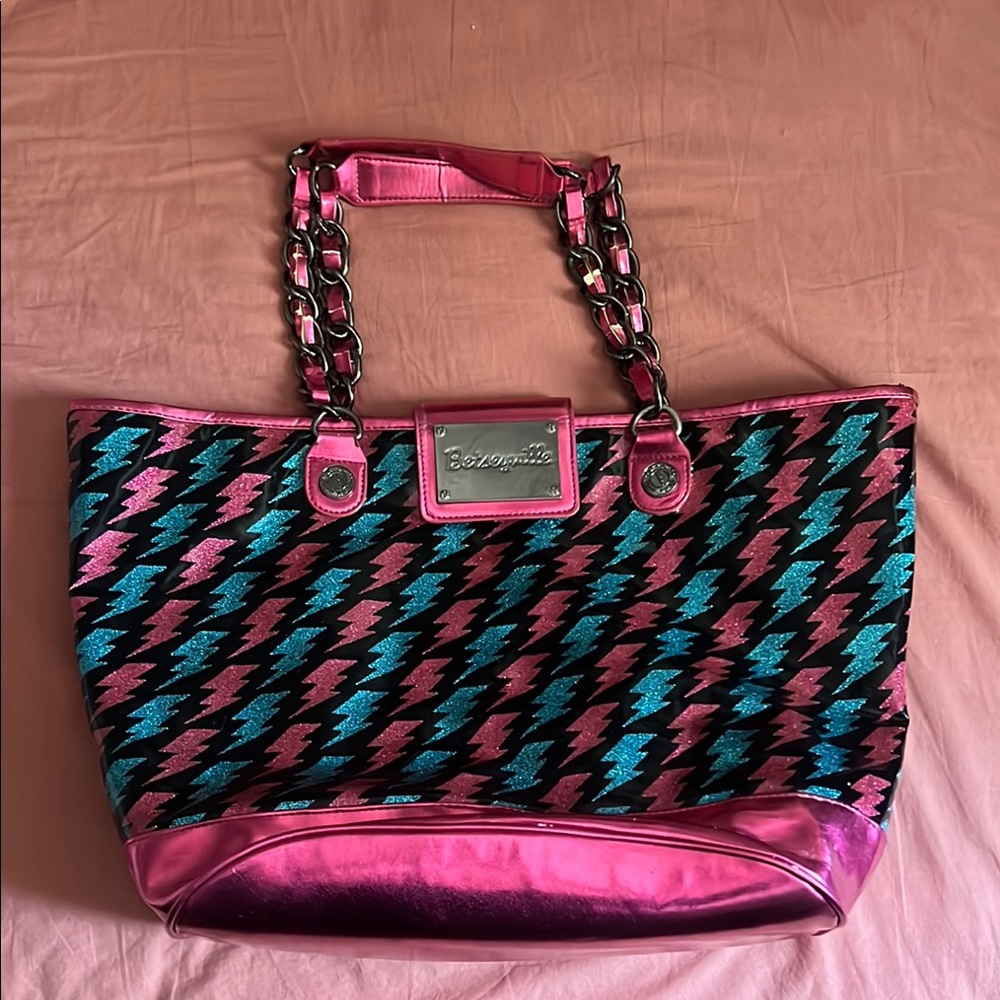 RARE!!! Betseyville by Betsey Johnson blue and pink lightening bolt bag ⚡️